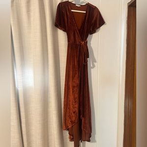 Baltic Born Andi Ribbed Wrap Velvet Dress- Copper